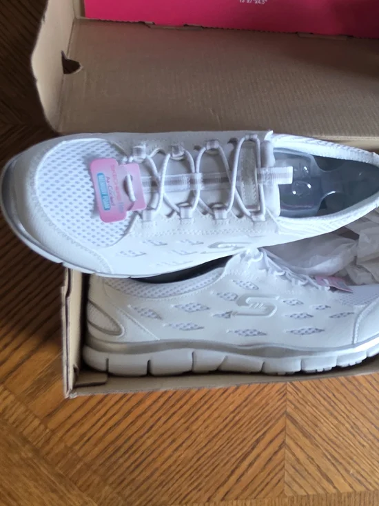 Skechers Women's White Slip-On Athletic Walking Sneakers - Picture 2 of 3